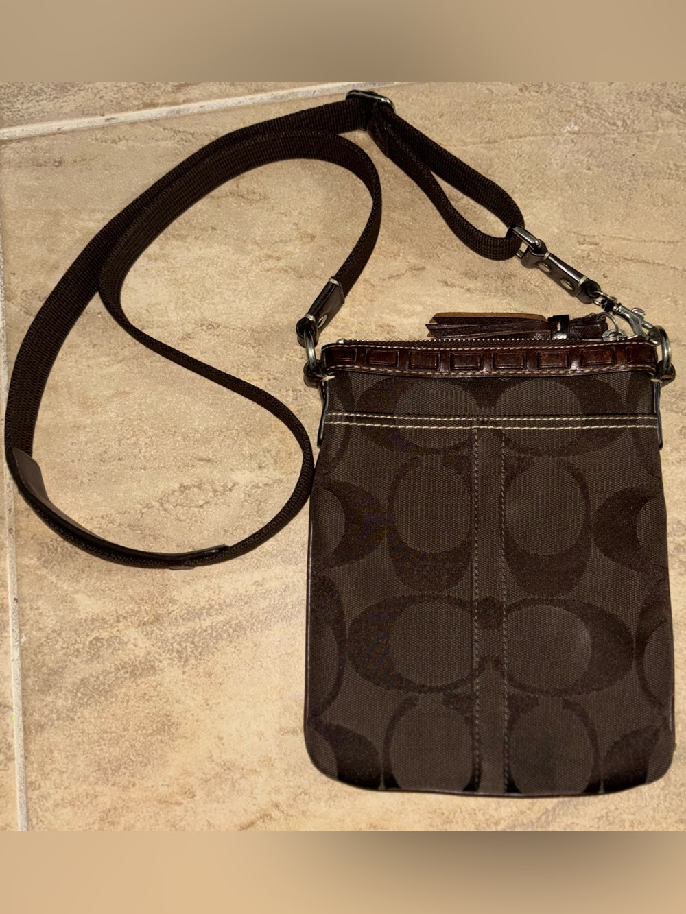 Coach VINTAGE Dark Brown Crossbody with Snake-Print suede & leather Stripe 2006 - Picture 3 of 11